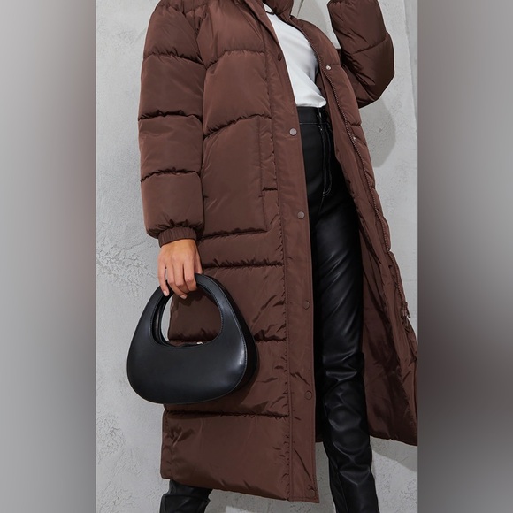 Tall Chocolate Brown Long Puffer Coat - Picture 6 of 6